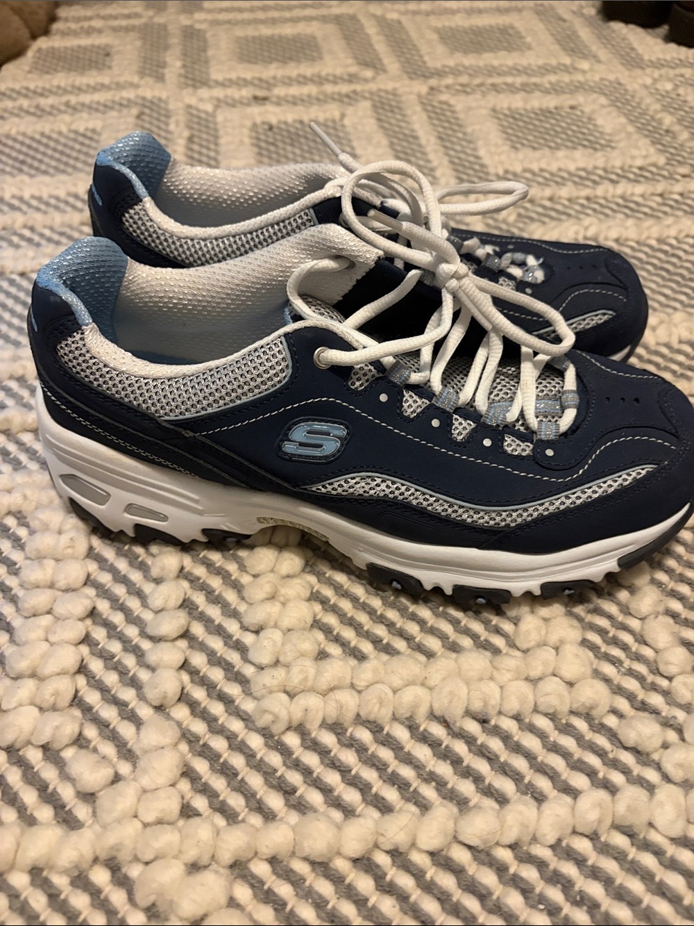 Skechers Women's Navy with Light Blue Accent Chunky Lace-Up Sneakers
